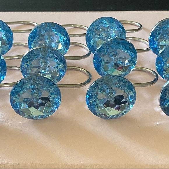 SHOWER CURTAIN HOOKS-SET OF 12 BLUE RHINESTONE HOOKS - Picture 1 of 4